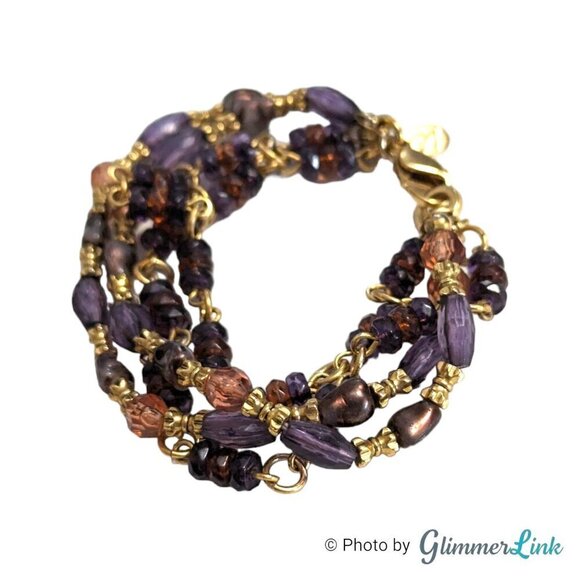 Vintage Liz Claiborne Purple Multi Strand Beaded Bracelet - Picture 6 of 11